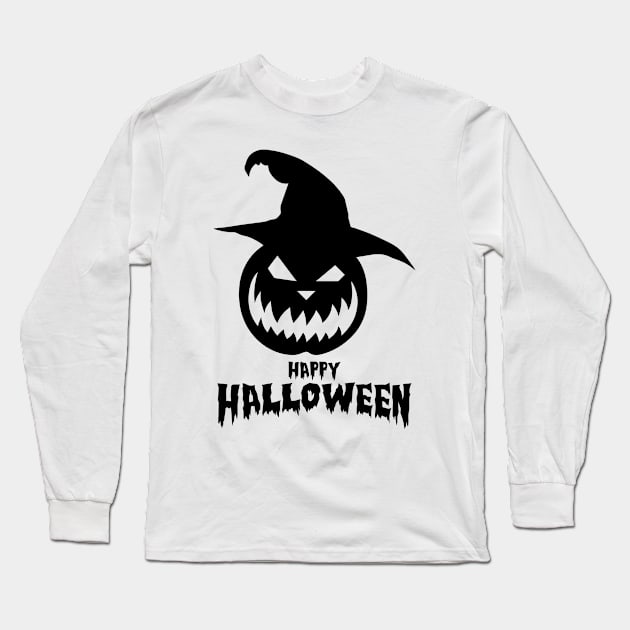 Happy Halloween With Black Scary Pumpkin Long Sleeve T-Shirt by anbartshirts